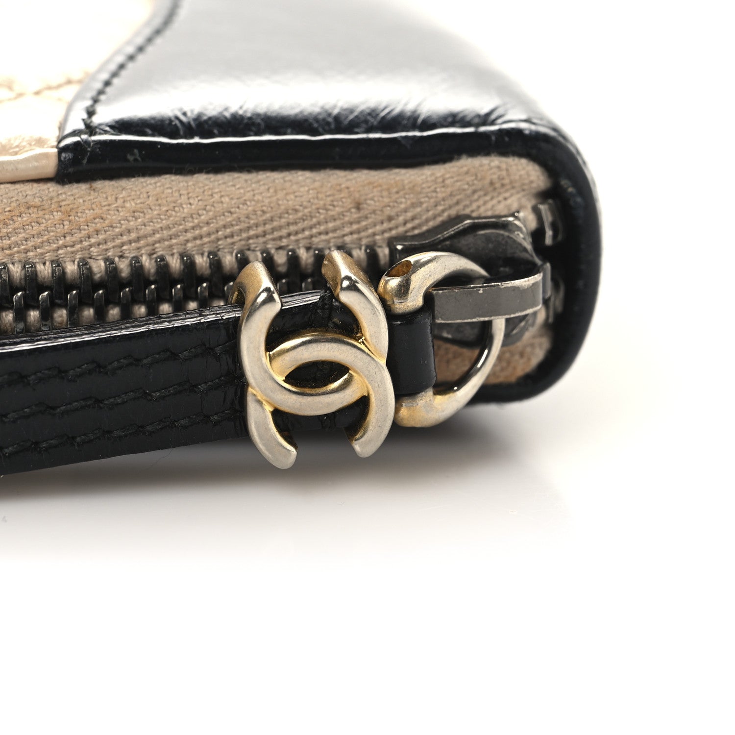 Chanel Aged Calfskin Quilted Large Gabrielle Zip Around Wallet Beige Black 9 of 12