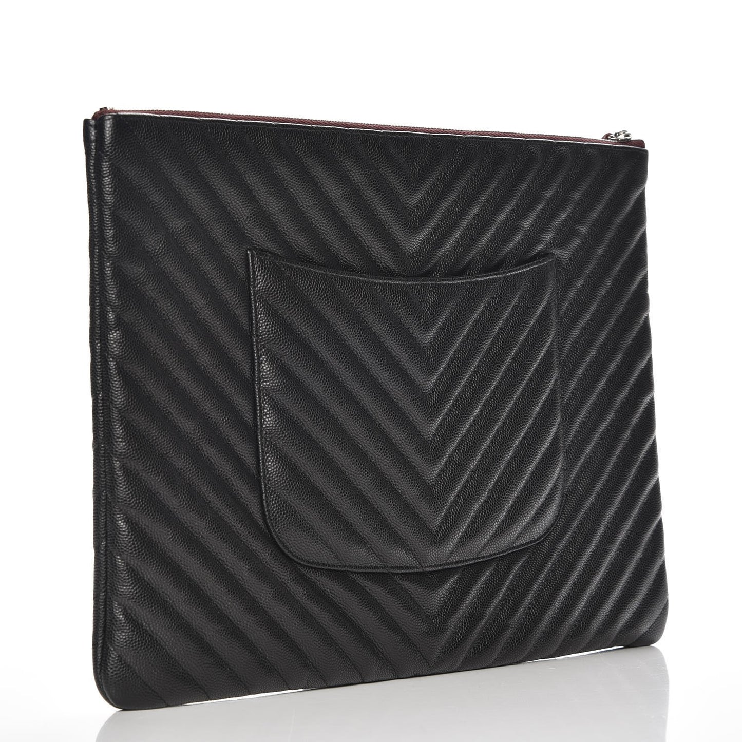 Caviar Chevron Quilted Large Cosmetic Case Black