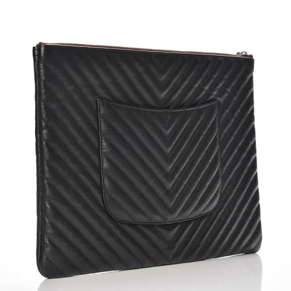 Chanel Caviar Chevron Quilted Large Cosmetic Case Black 3 of 8