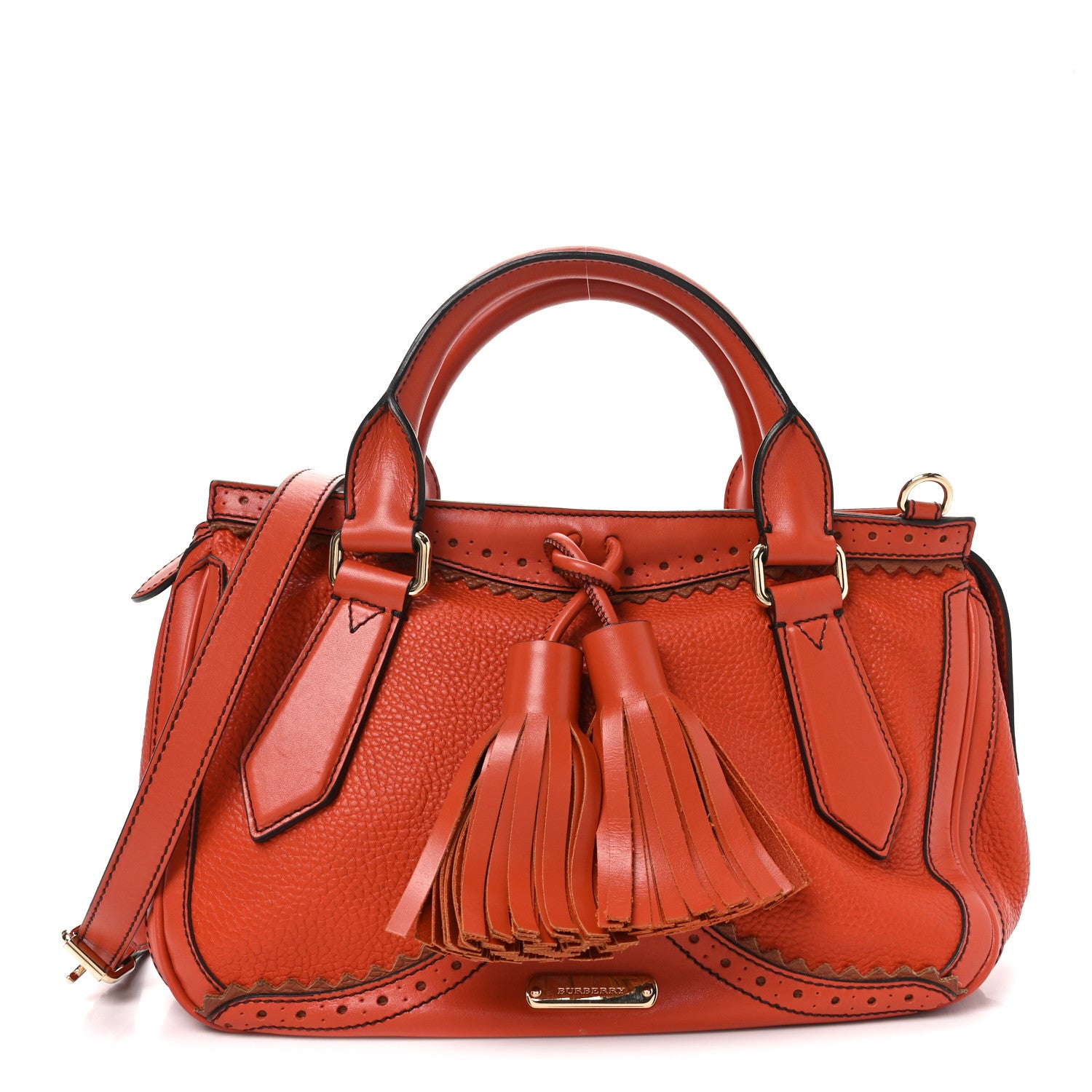 Burberry Grainy Calfskin Medium Dennet Brogue Tote Tangerine 1 of 9