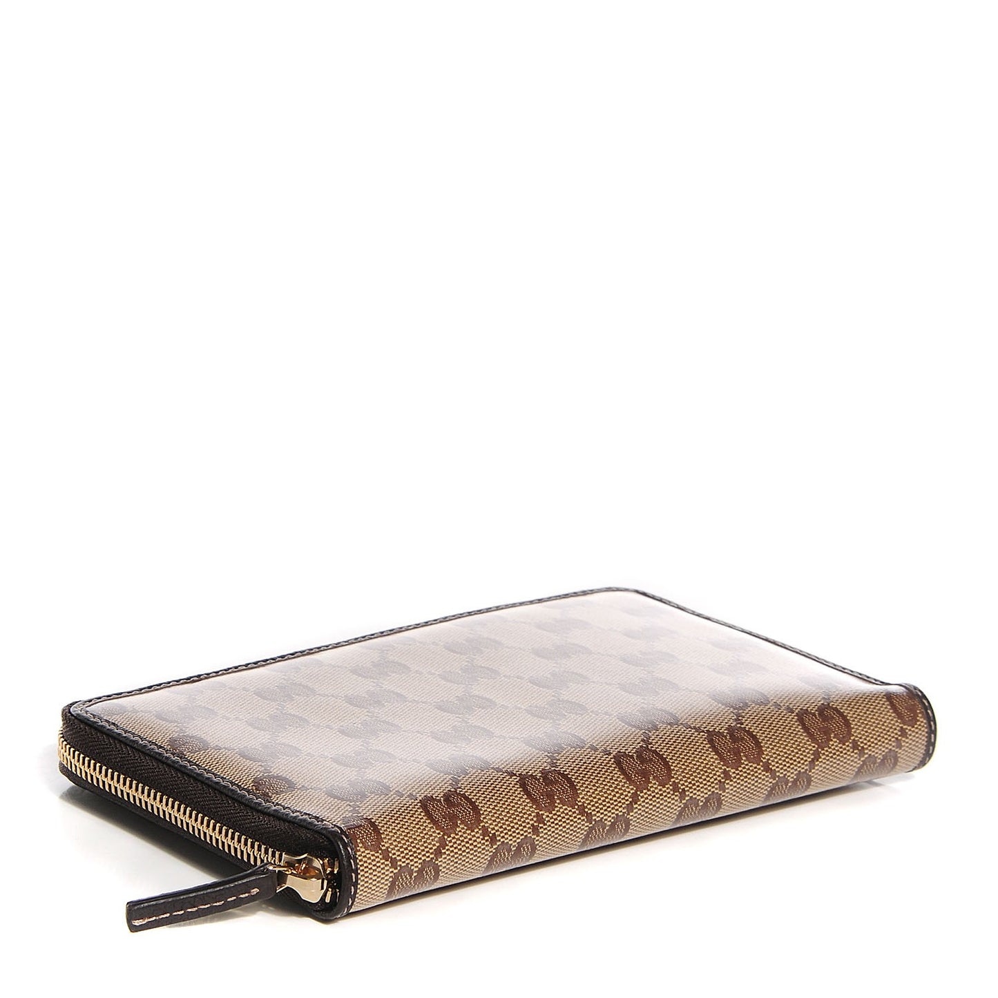 Crystal Monogram Zip Around Travel Wallet Beige Brown