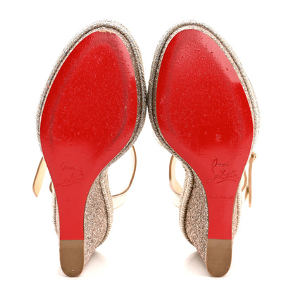 Christian Louboutin Calfskin Glitter Almeria 120 Wedge Sandals 37 Light Gold 6 of 13