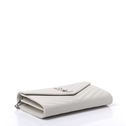 Saint Laurent Grain De Poudre Matelasse Chevron Monogram Chain Wallet Optical White 3 of 9