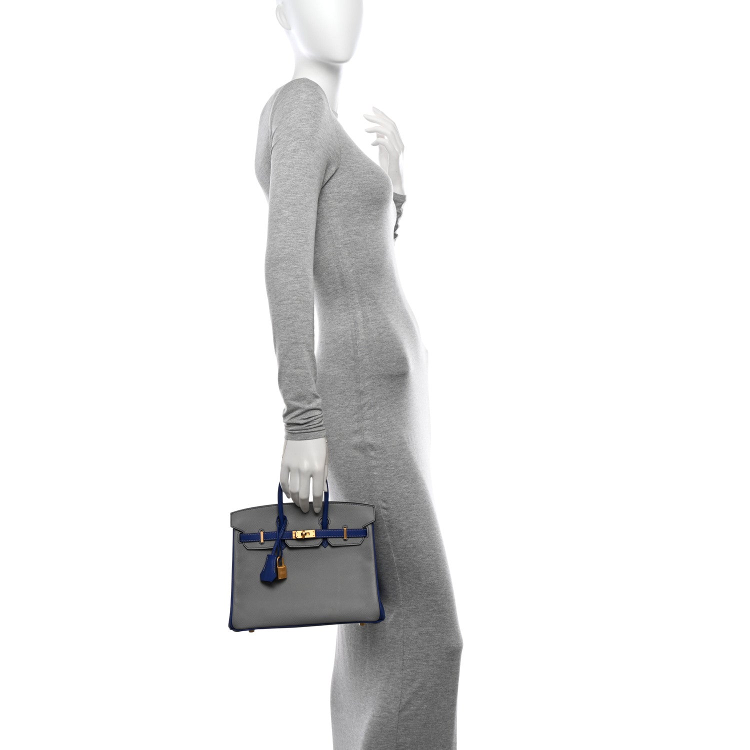 Hermes Epsom Horseshoe Birkin 25 Gris Mouette Bleu Electrique 2 of 10