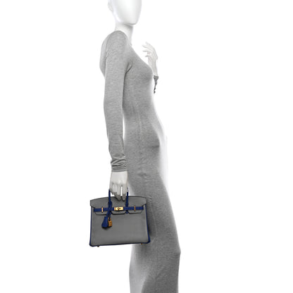 Hermes Epsom Horseshoe Birkin 25 Gris Mouette Bleu Electrique 2 of 10