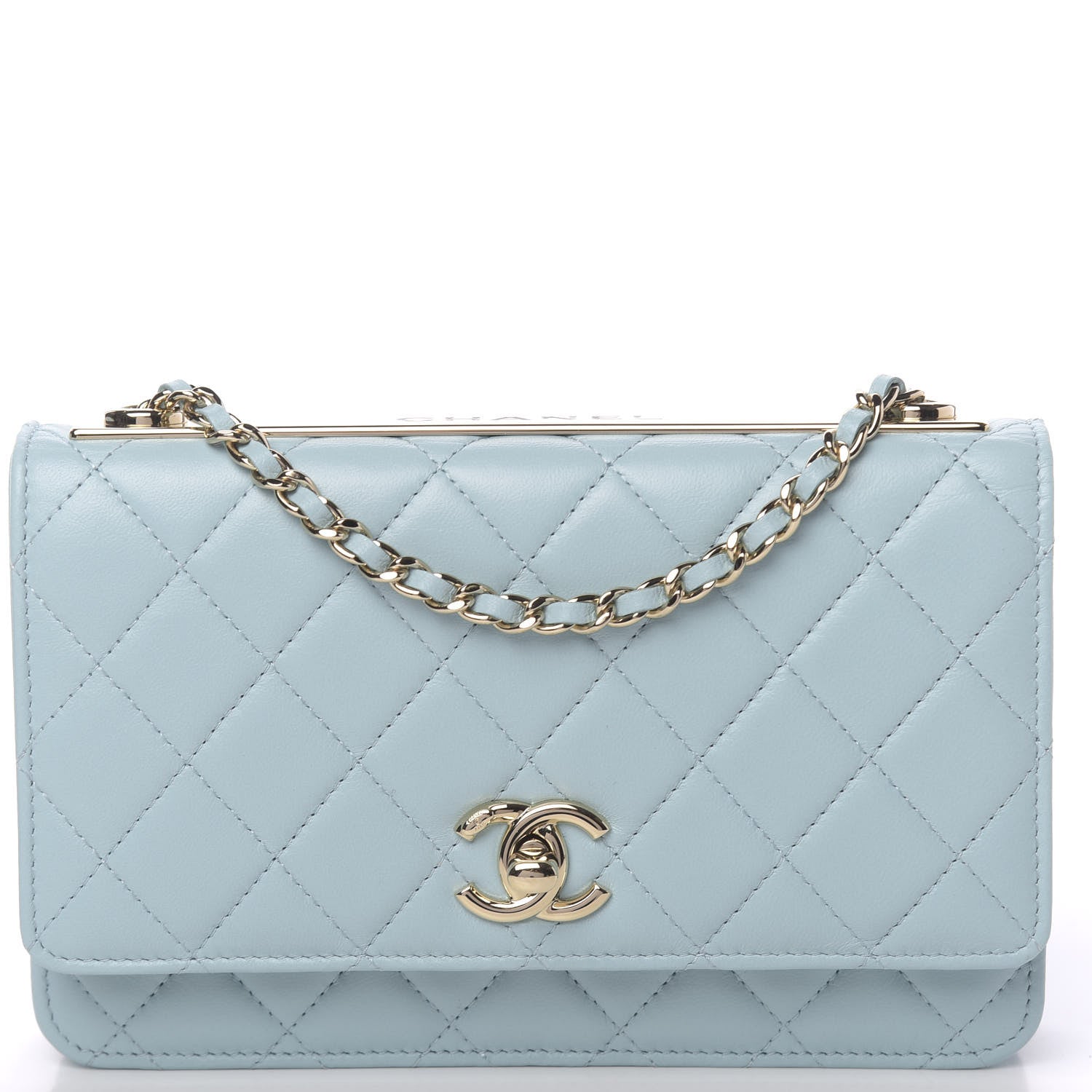 Chanel Lambskin Quilted Trendy CC Wallet On Chain WOC Light Blue 12 of 14