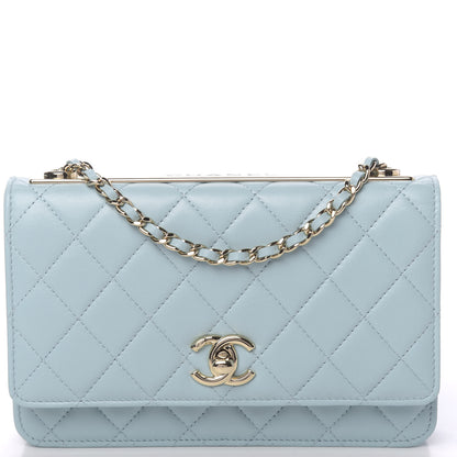 Chanel Lambskin Quilted Trendy CC Wallet On Chain WOC Light Blue 12 of 14