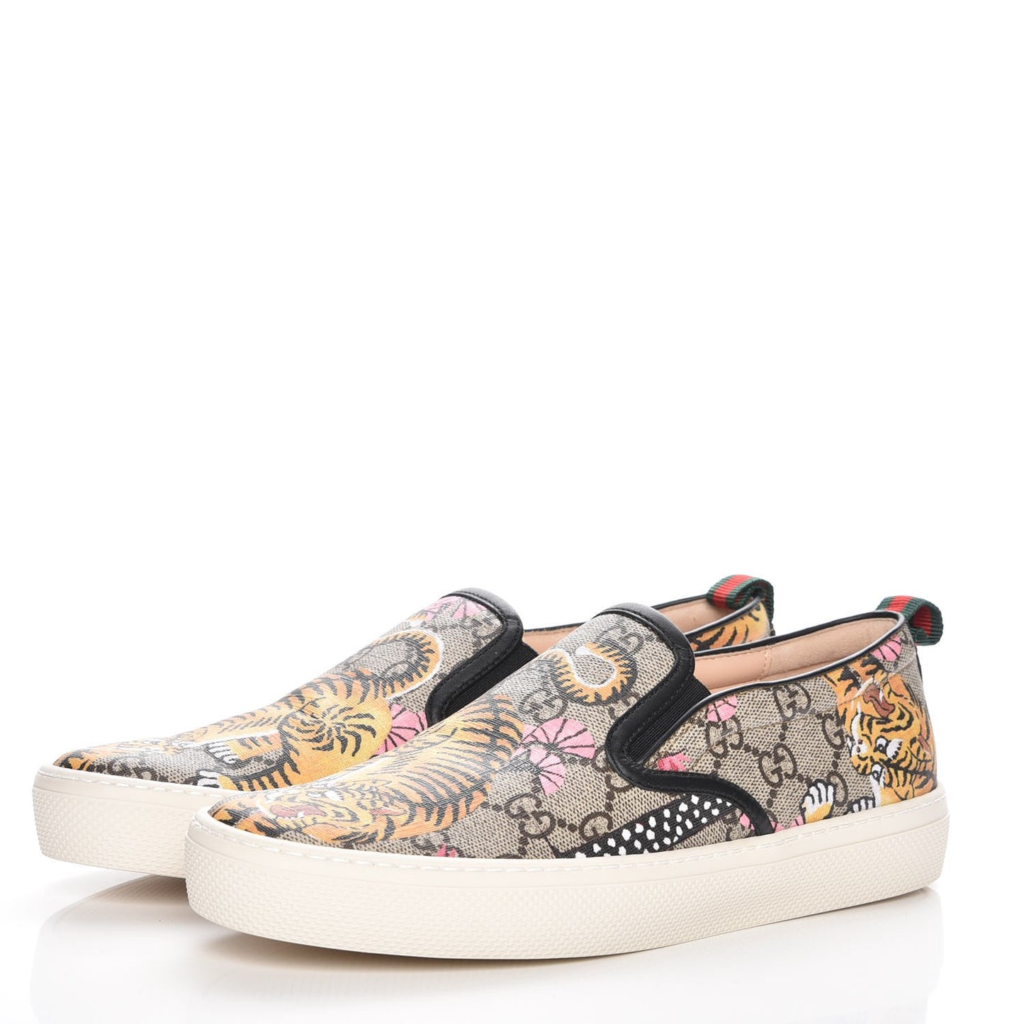 GG Supreme Monogram Bengal Womens Dublin Slip On Sneakers 38 Beige Pink
