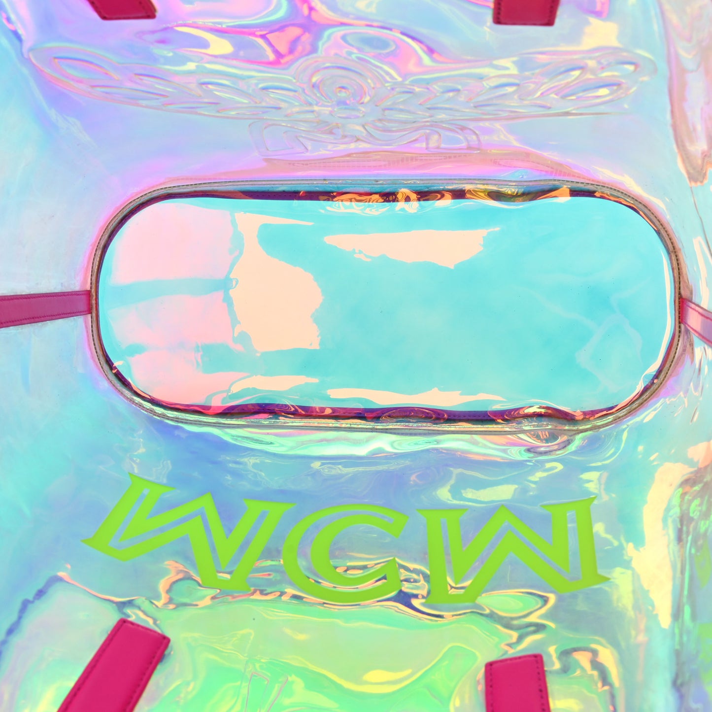 Iridescent PVC Shopper Tote Neon Pink Hologram