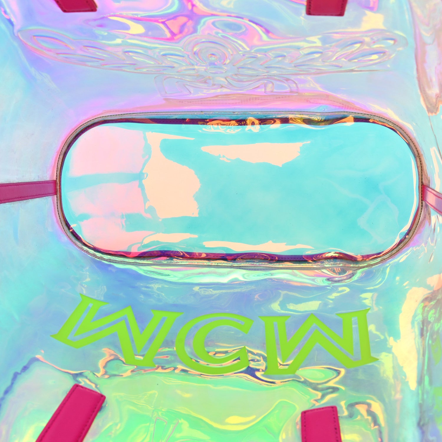 MCM Iridescent PVC Shopper Tote Neon Pink Hologram 5 of 7