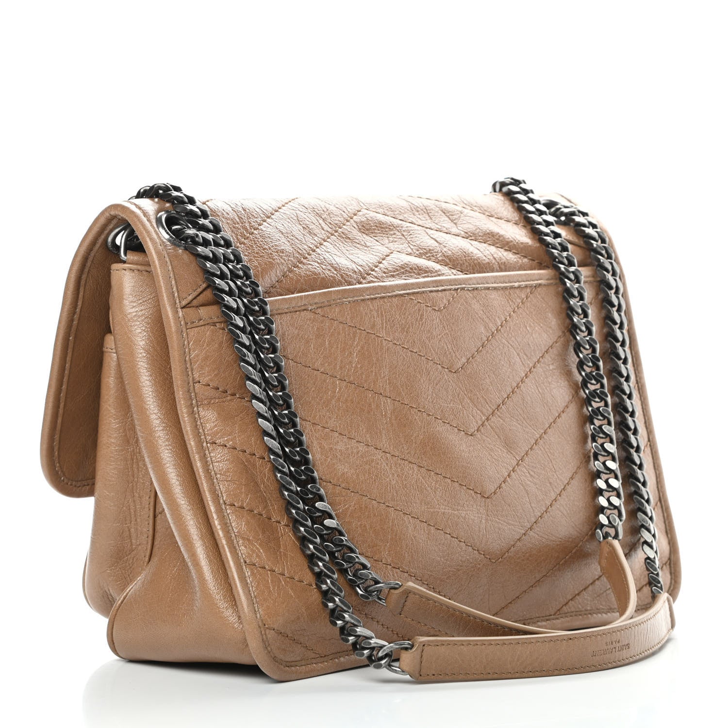 Saint Laurent Crinkled Calfskin Matelasse Monogram Medium Niki Chain Satchel Natural Tan 4 of 12