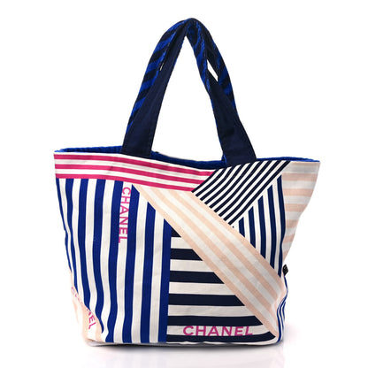 Chanel Terry Cloth Cotton La Pausa Bay Reversible Beach Tote Blue 3 of 17
