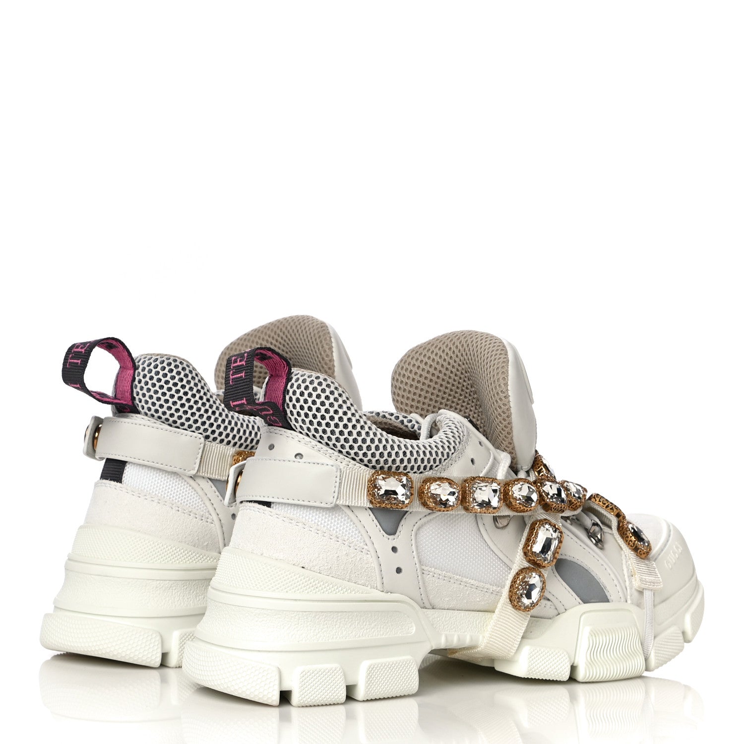 Gucci X SEGA Mesh Calfskin Suede Removable Crystals Womens Flashtrek Sneakers 38.5 Great White 4 of 15