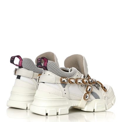Gucci X SEGA Mesh Calfskin Suede Removable Crystals Womens Flashtrek Sneakers 38.5 Great White 4 of 15