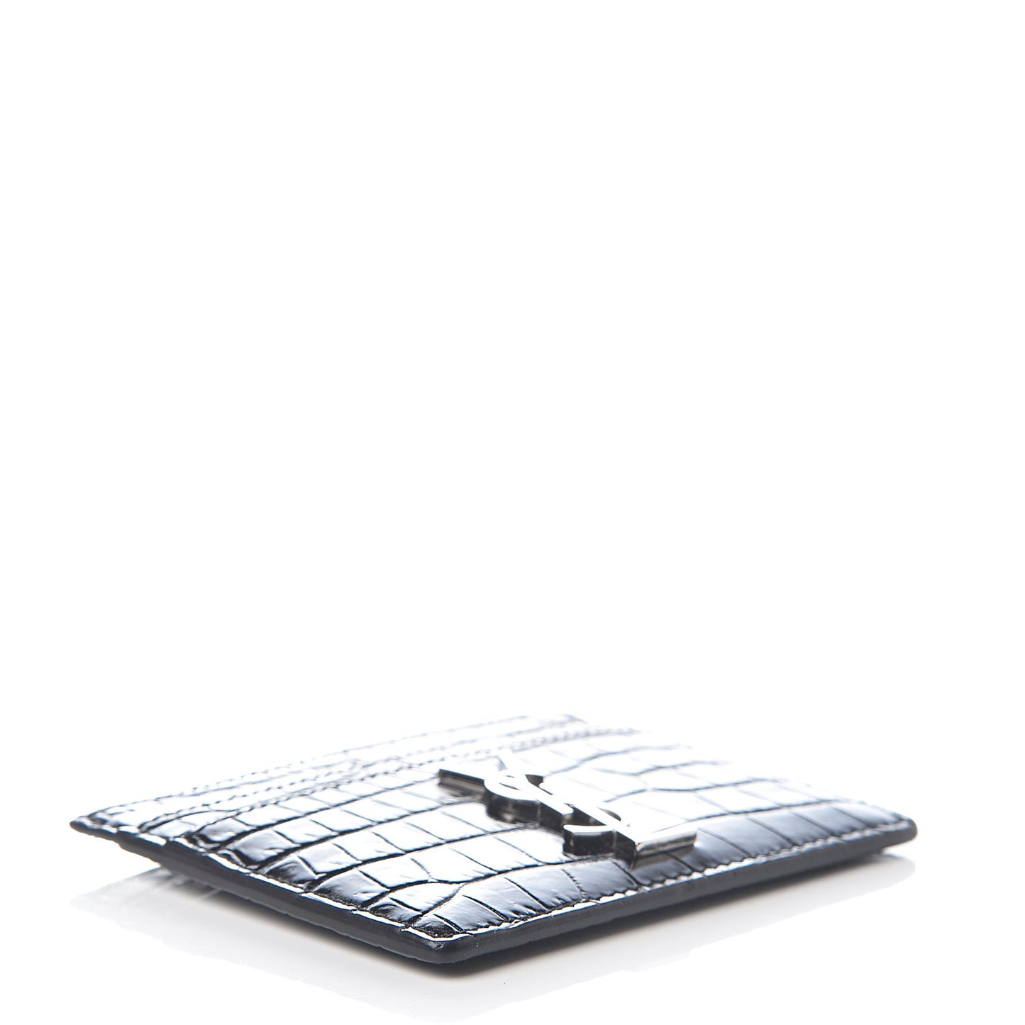 Calfskin Crocodile Embossed Monogram Credit Card Case Black