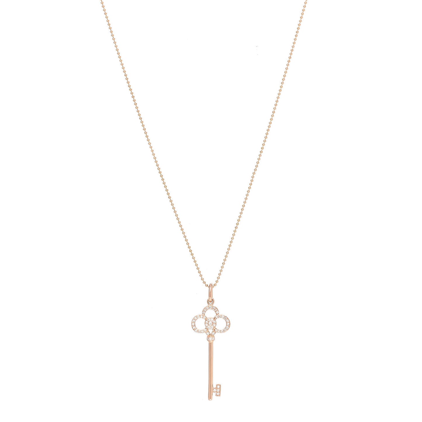 18K Rose Gold Diamond Crown Key Pendant Necklace
