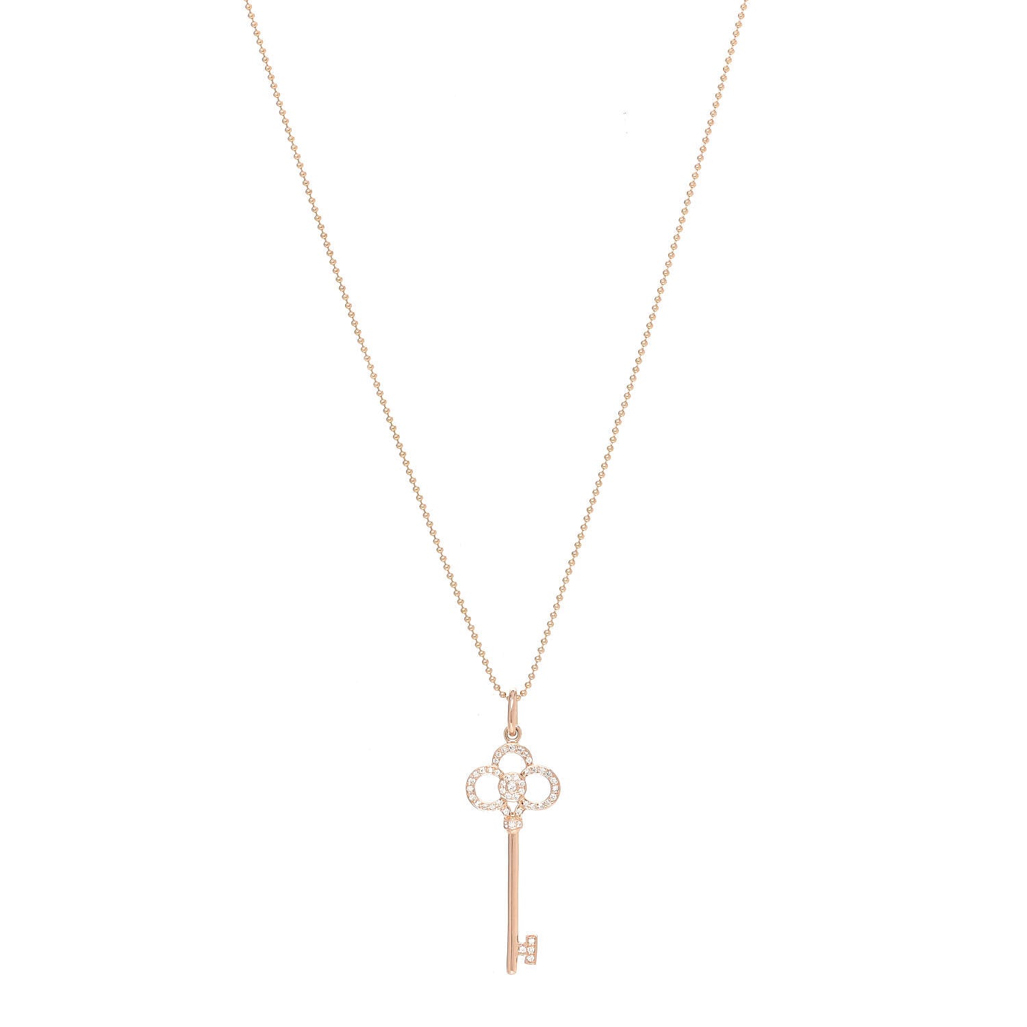 Tiffany 18K Rose Gold Diamond Crown Key Pendant Necklace 1 of 5