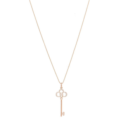 Tiffany 18K Rose Gold Diamond Crown Key Pendant Necklace 1 of 5