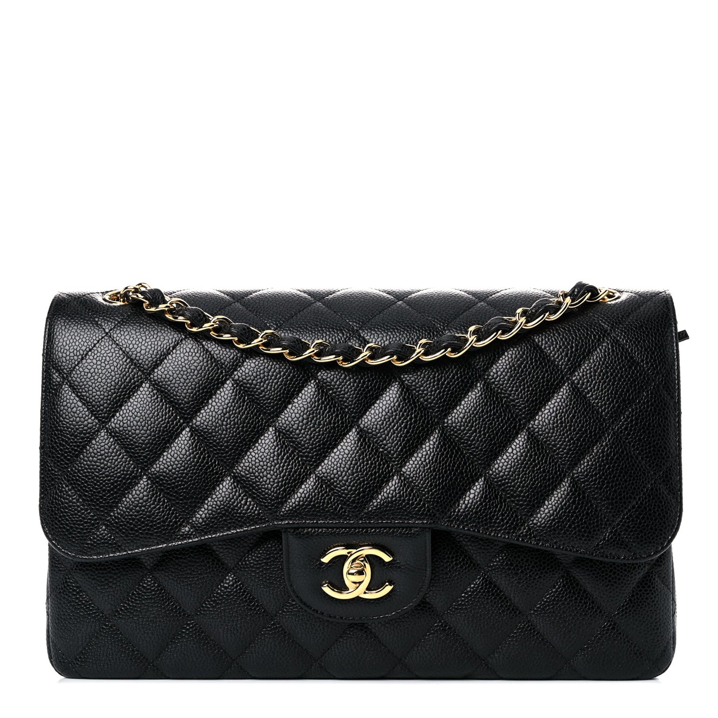 Caviar Quilted Jumbo Double Flap Black