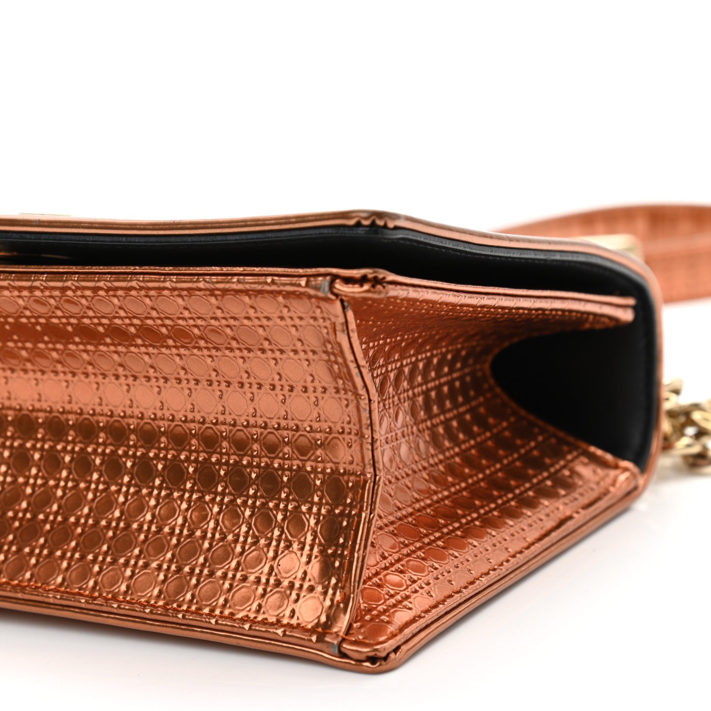Metallic Patent Micro-Cannage Small Diorama Flap Bag Orange