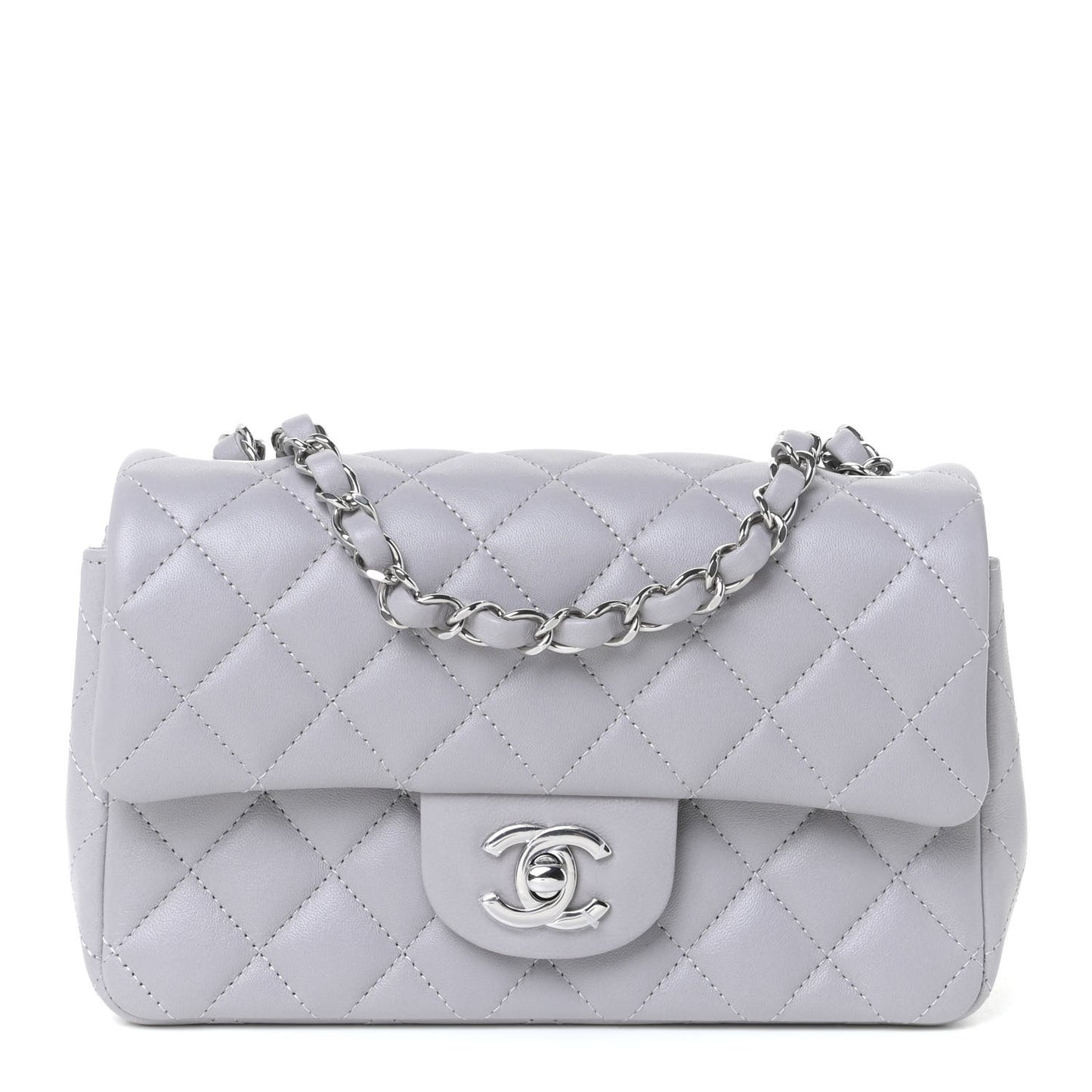 Lambskin Quilted Mini Rectangular Flap Grey