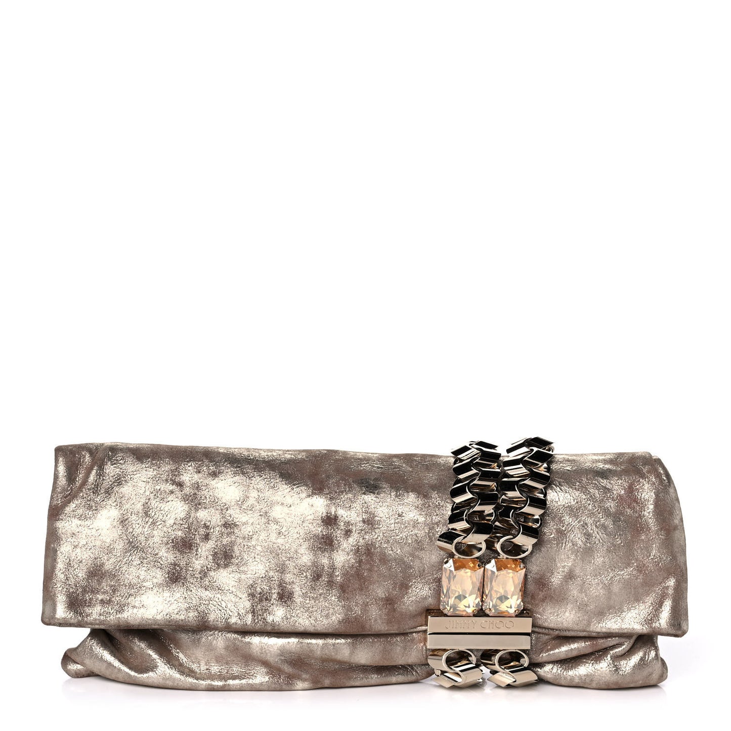 Foiled Metallic Suede Calfskin Chandra Clutch Nude