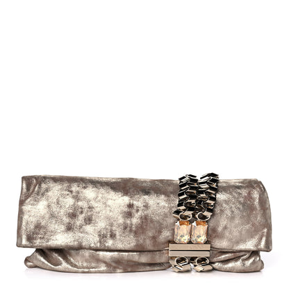 Jimmy Choo Foiled Metallic Suede Calfskin Chandra Clutch Nude 1 of 9