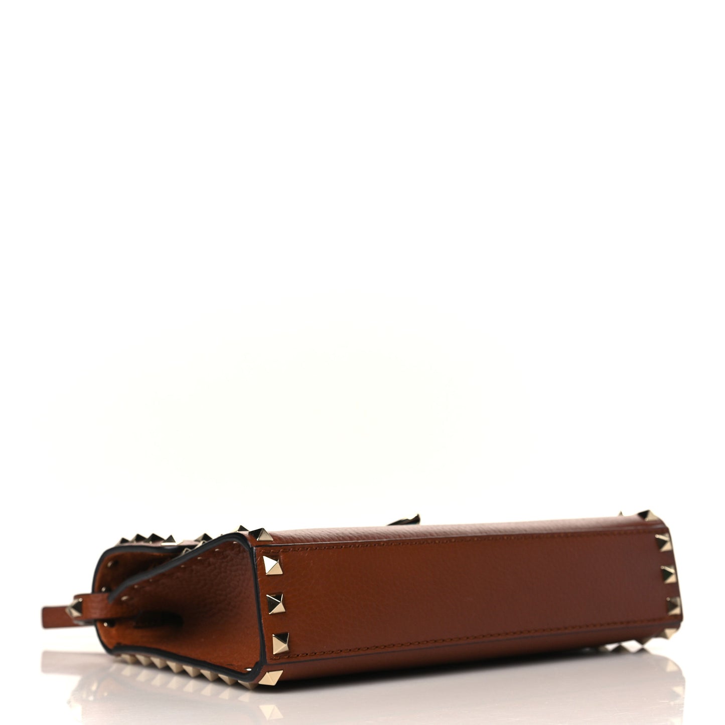 Pebbled Calfskin Medium Rockstud Flip Lock Crossbody Bag Saddle Brown