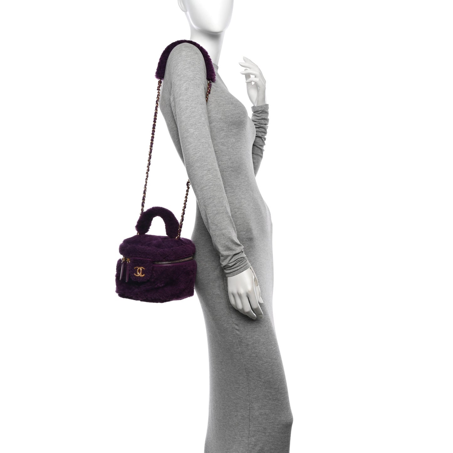 Shearling Lambskin Quilted Small Vanity Case Purple