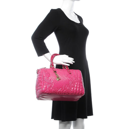 Versace Patent Barocco Quilted Vanitas Bowling Bag Fuchsia 2 of 12