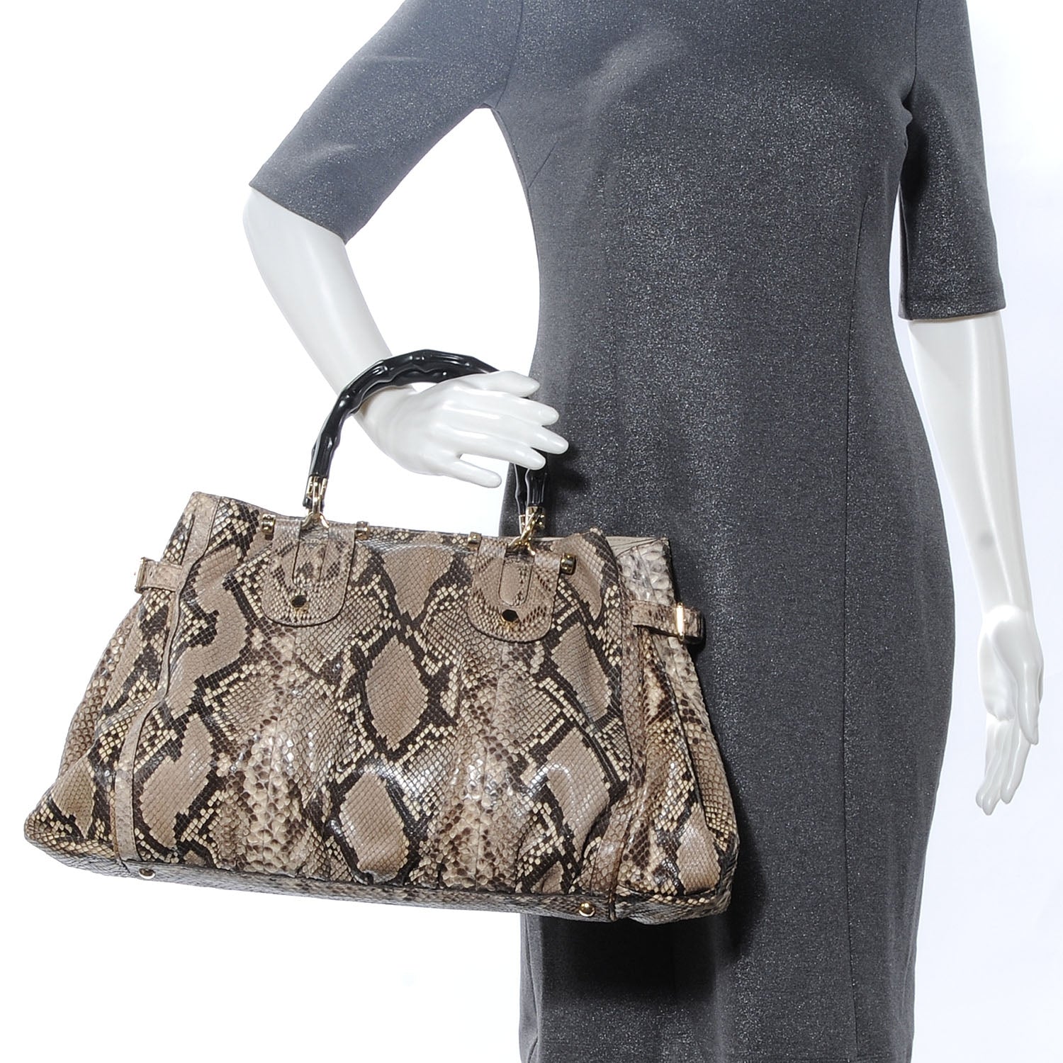 Gucci Python Pop Bamboo Handle Tote 2 of 7