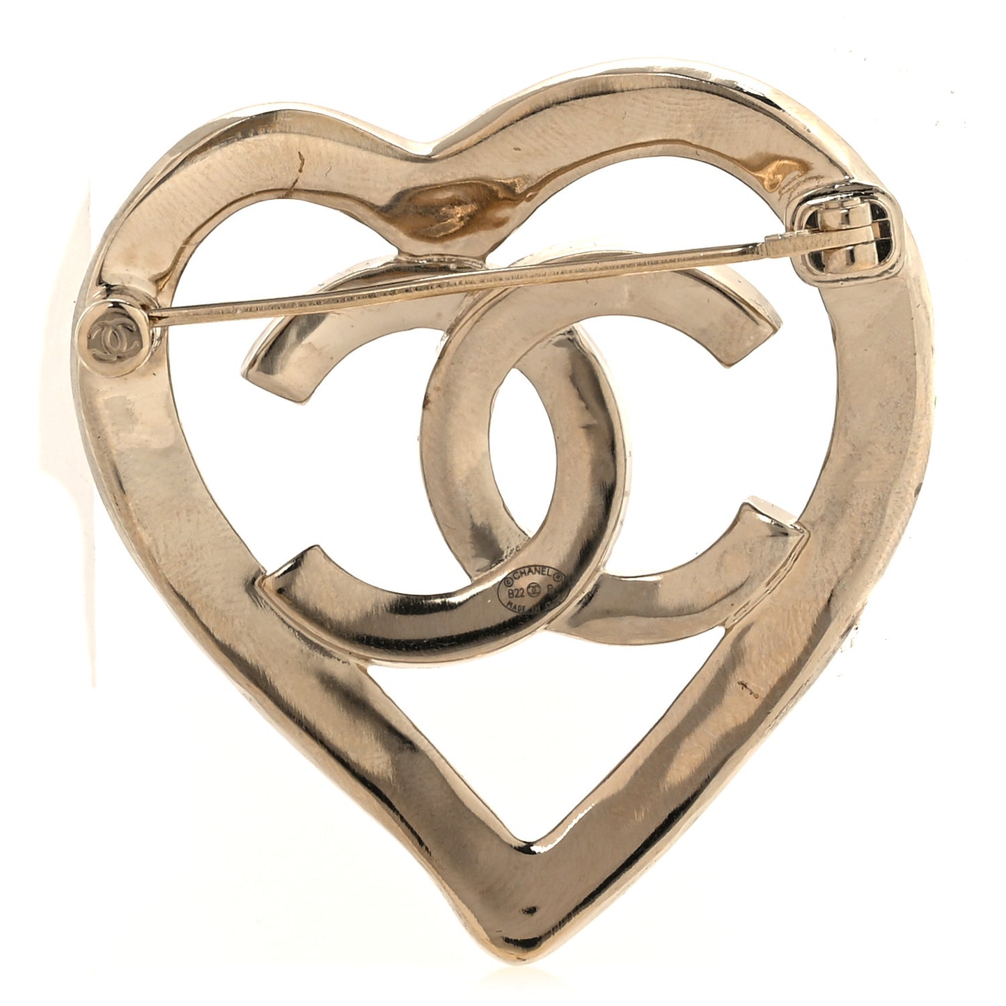 Metal CC Heart Coco In Love Brooch Gold