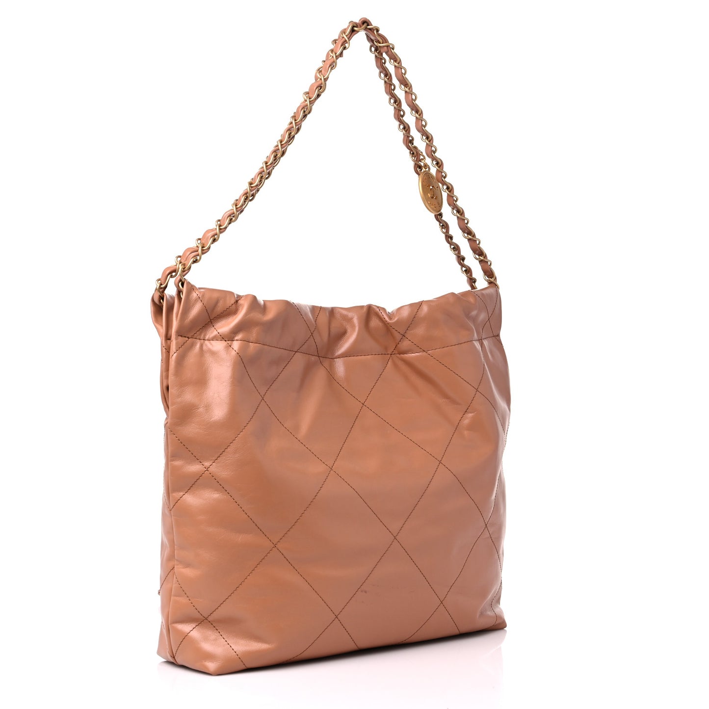Shiny Calfskin Quilted Small Chanel 22 Camel