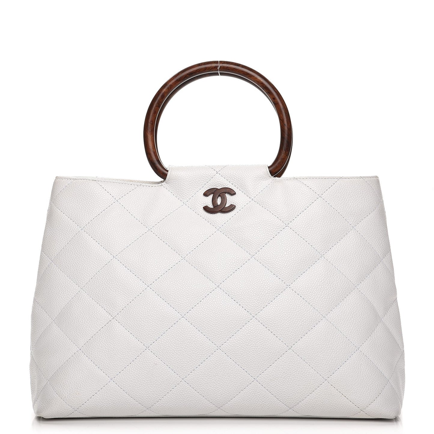 Caviar CC Wood Handle Tote White
