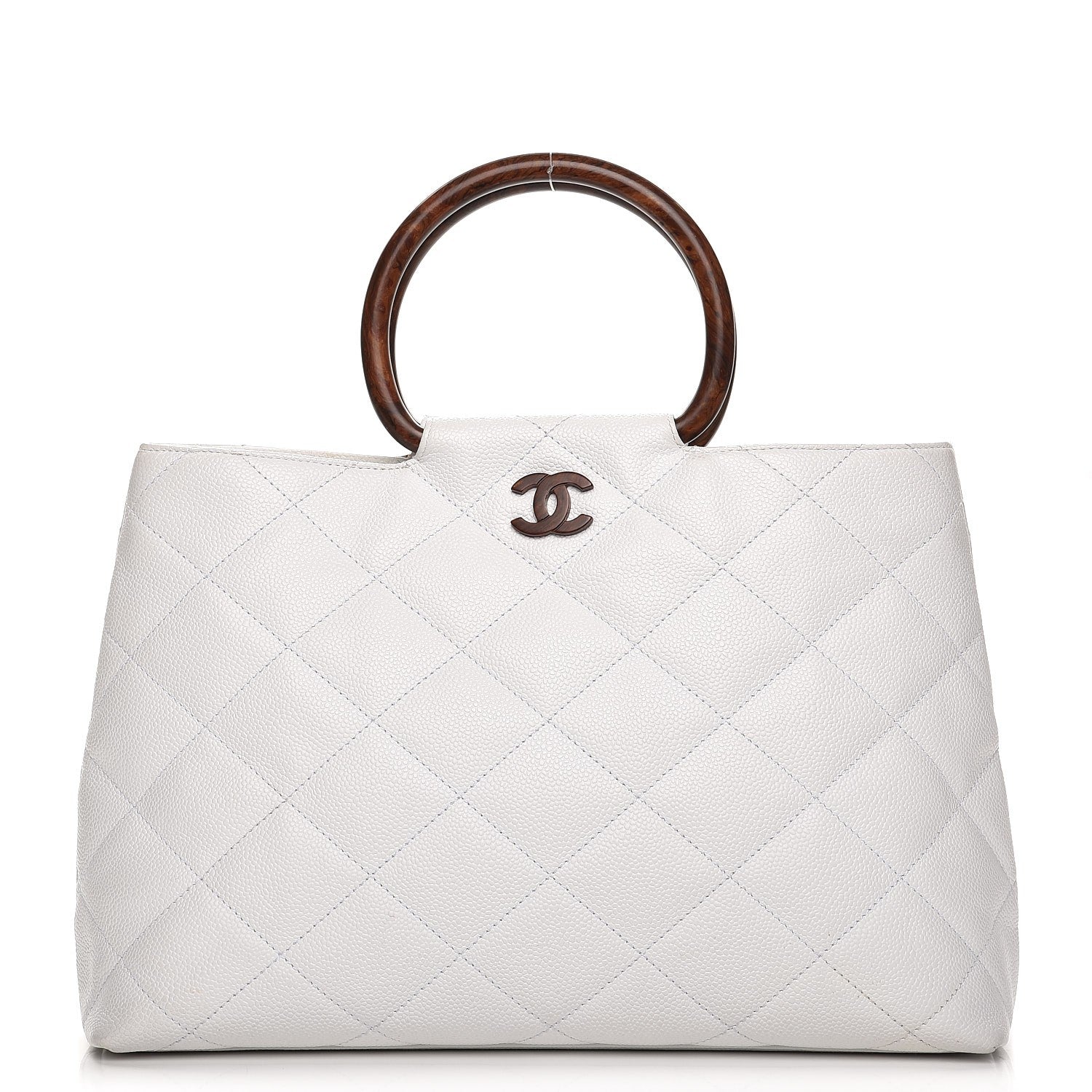 Chanel Caviar CC Wood Handle Tote White 1 of 15