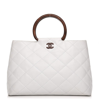 Chanel Caviar CC Wood Handle Tote White 1 of 15