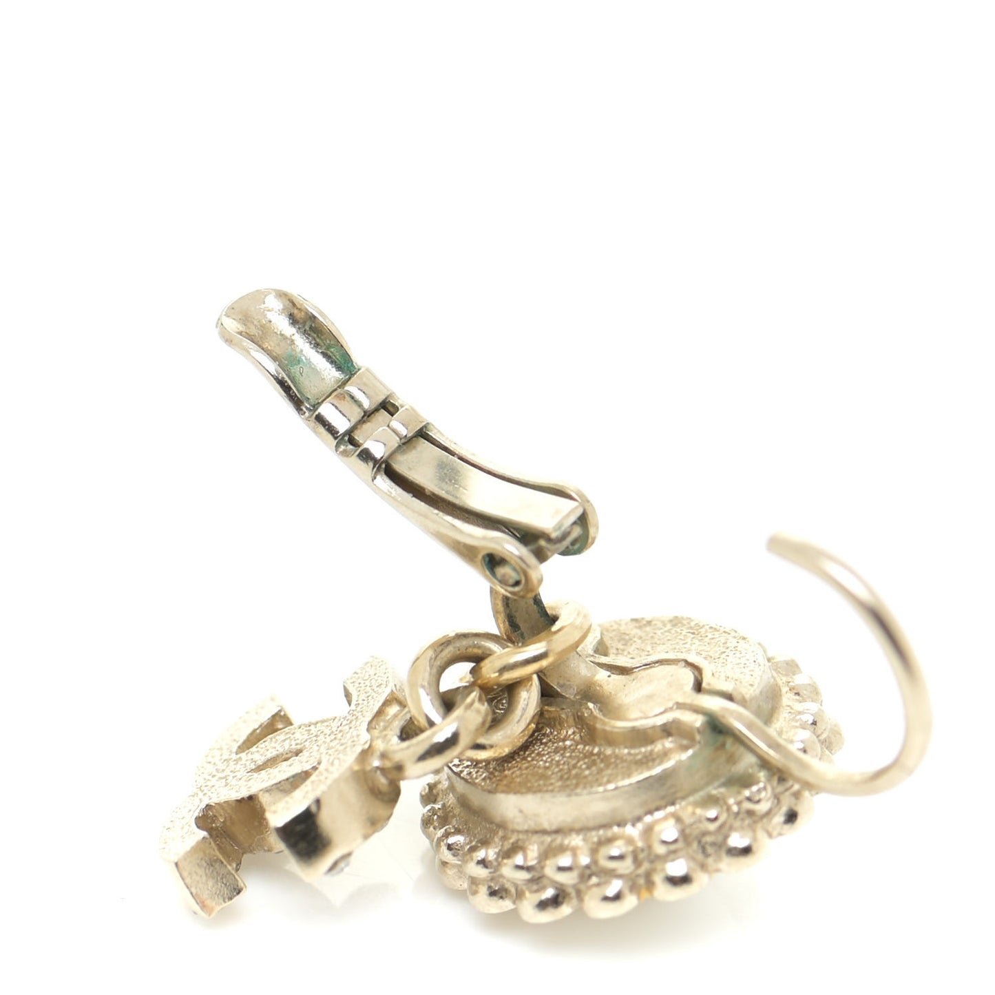 Crystal CC Pearl Drop Earrings Gold