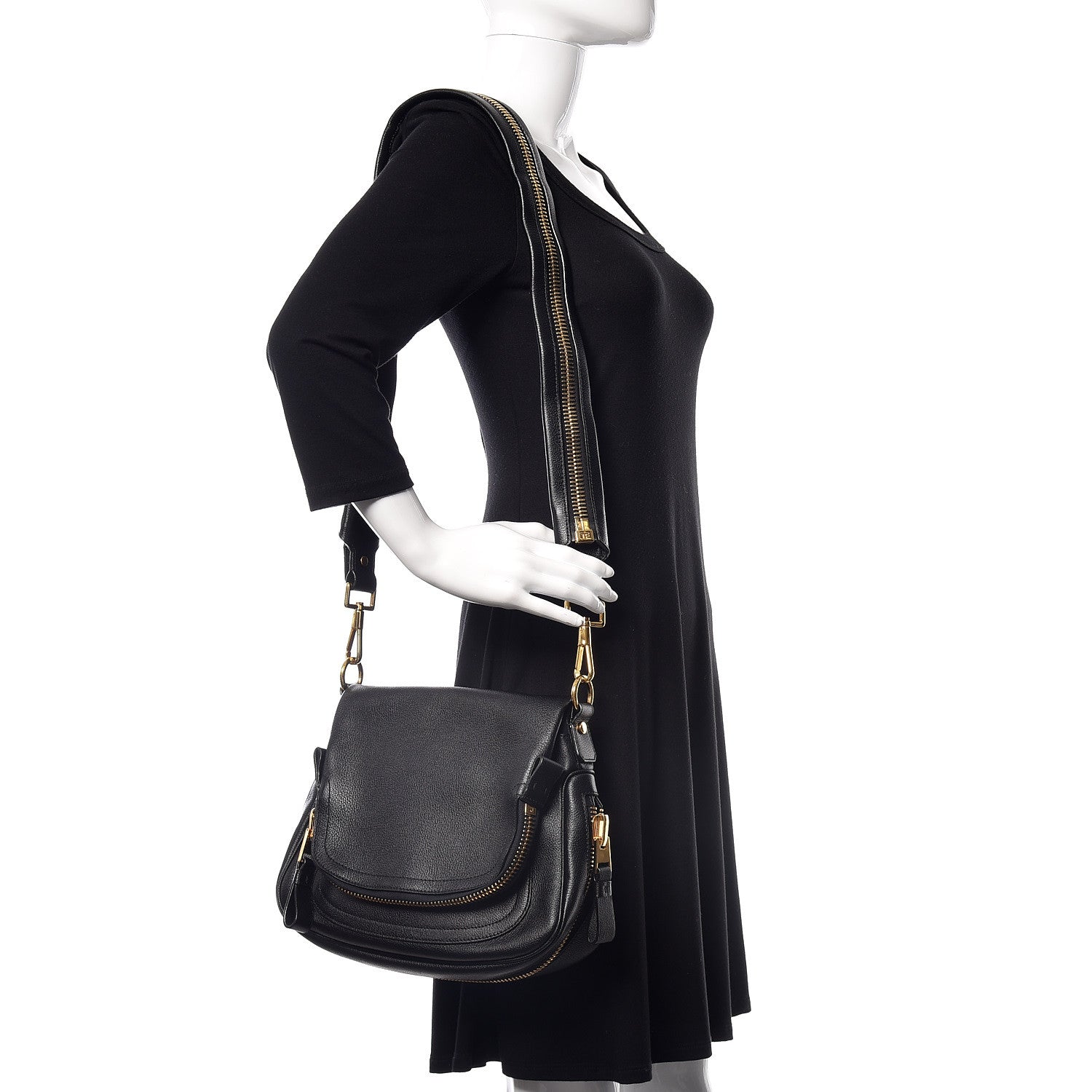 Tom Ford Grained Calfskin Medium Jennifer Crossbody Bag Black 2 of 14