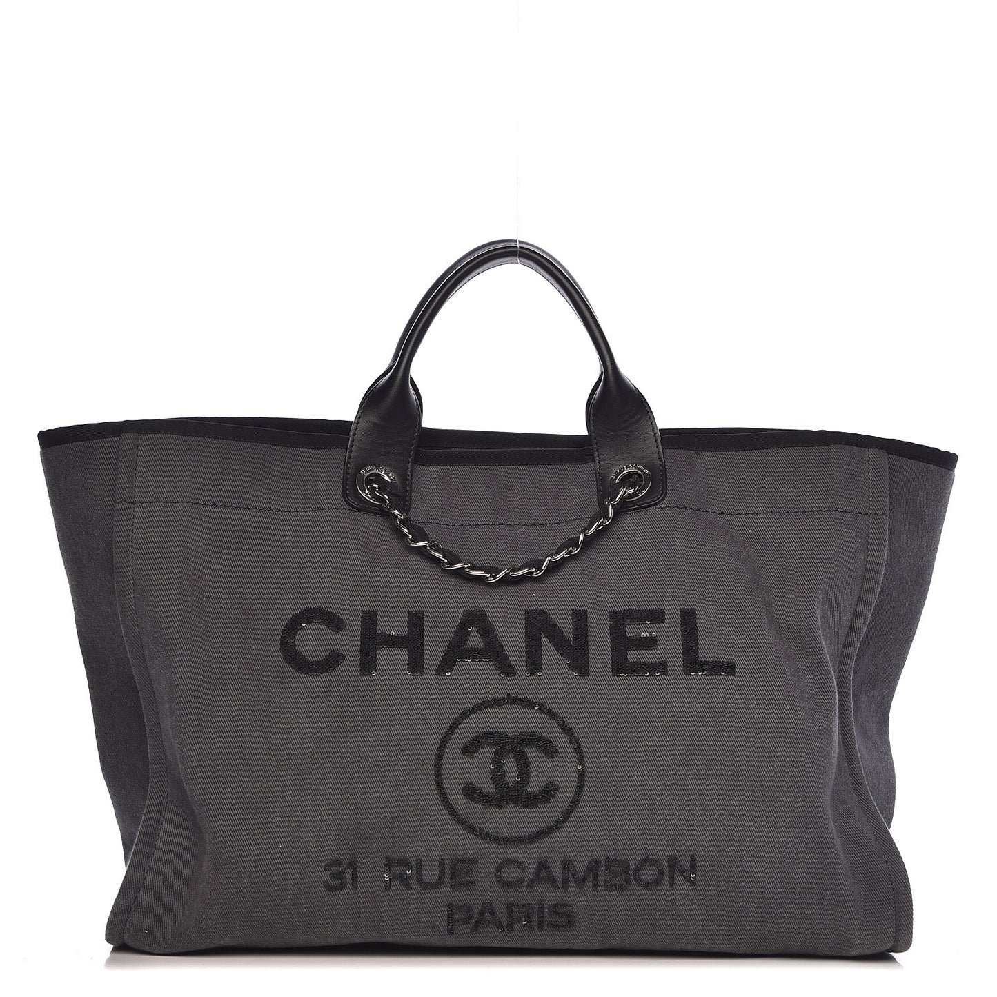 Canvas Sequin Large Deauville Tote Charcoal