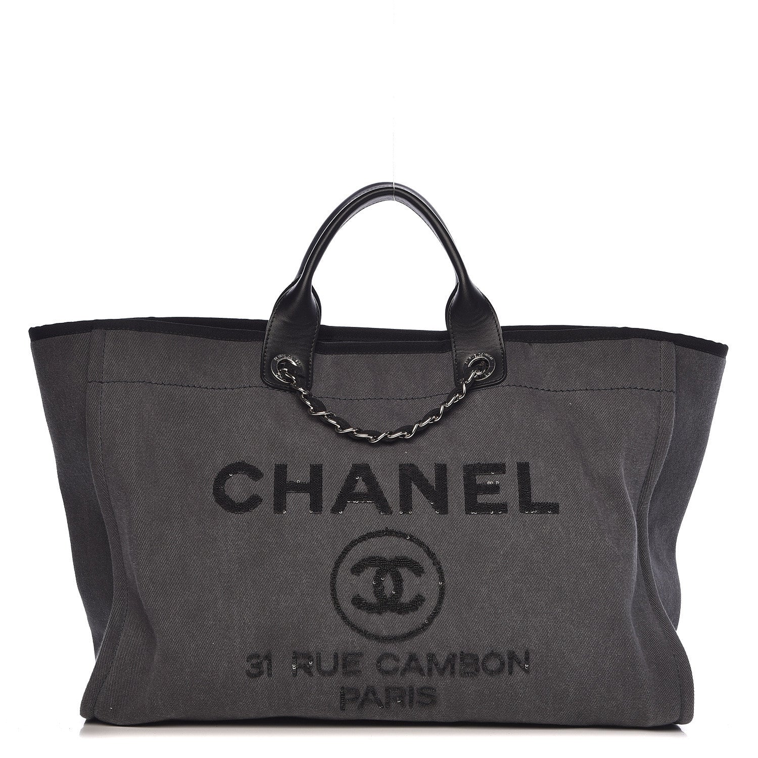 Chanel Canvas Sequin Large Deauville Tote Charcoal 1 of 11