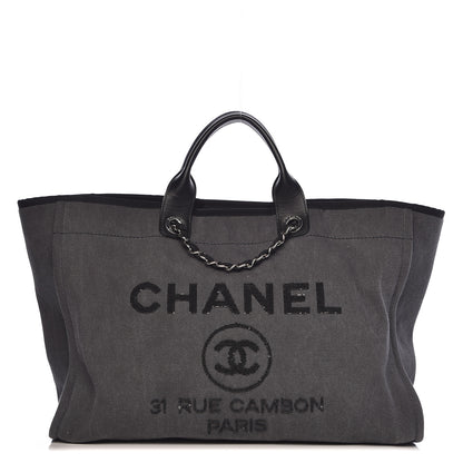 Chanel Canvas Sequin Large Deauville Tote Charcoal 1 of 11