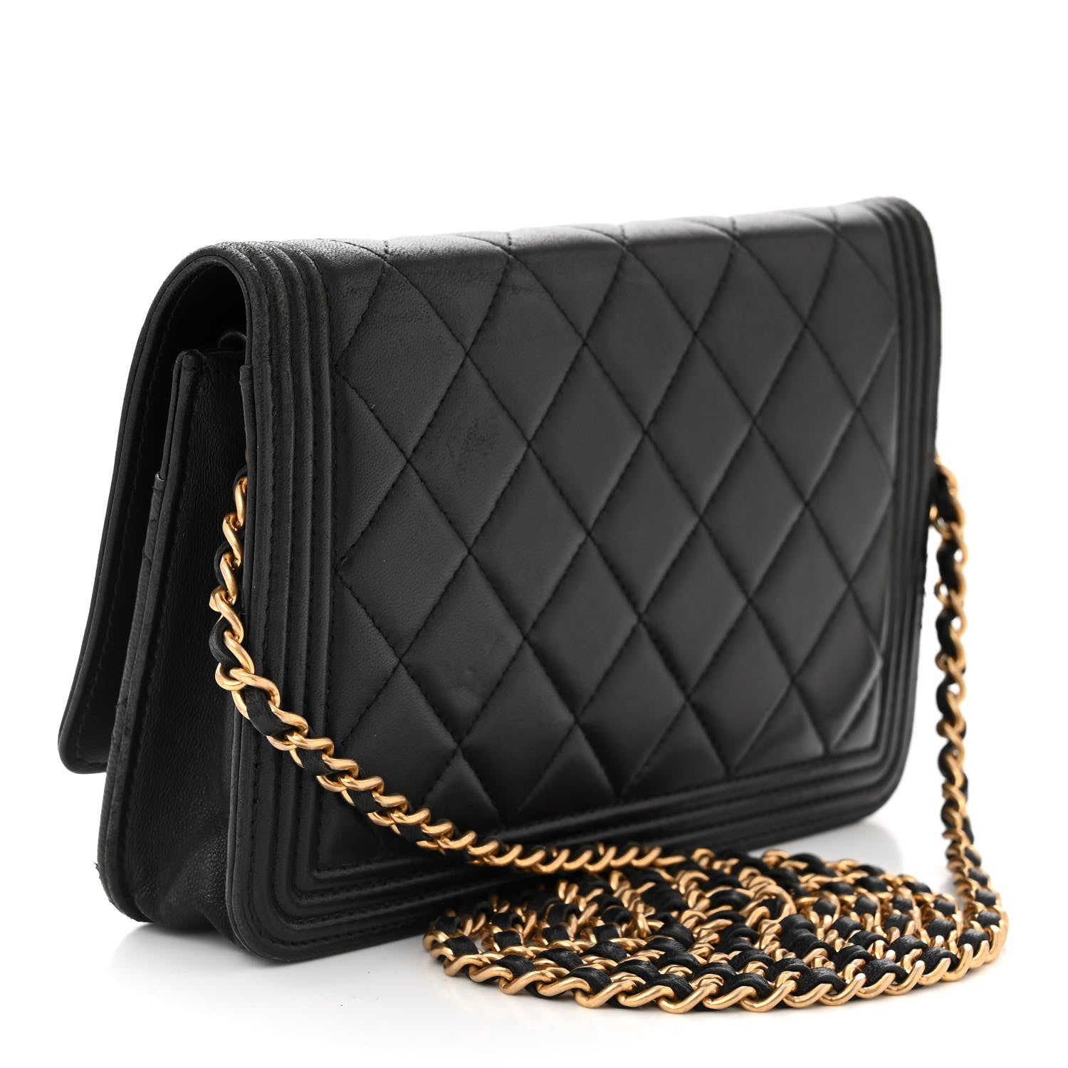 Chanel Lambskin Quilted Boy Wallet On Chain WOC Black 3 of 14