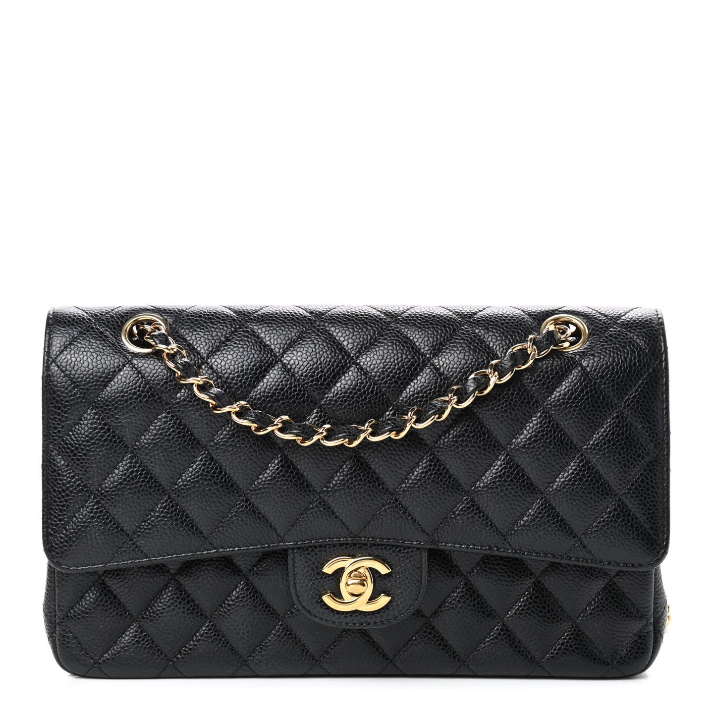 Caviar Quilted Medium Double Flap Black