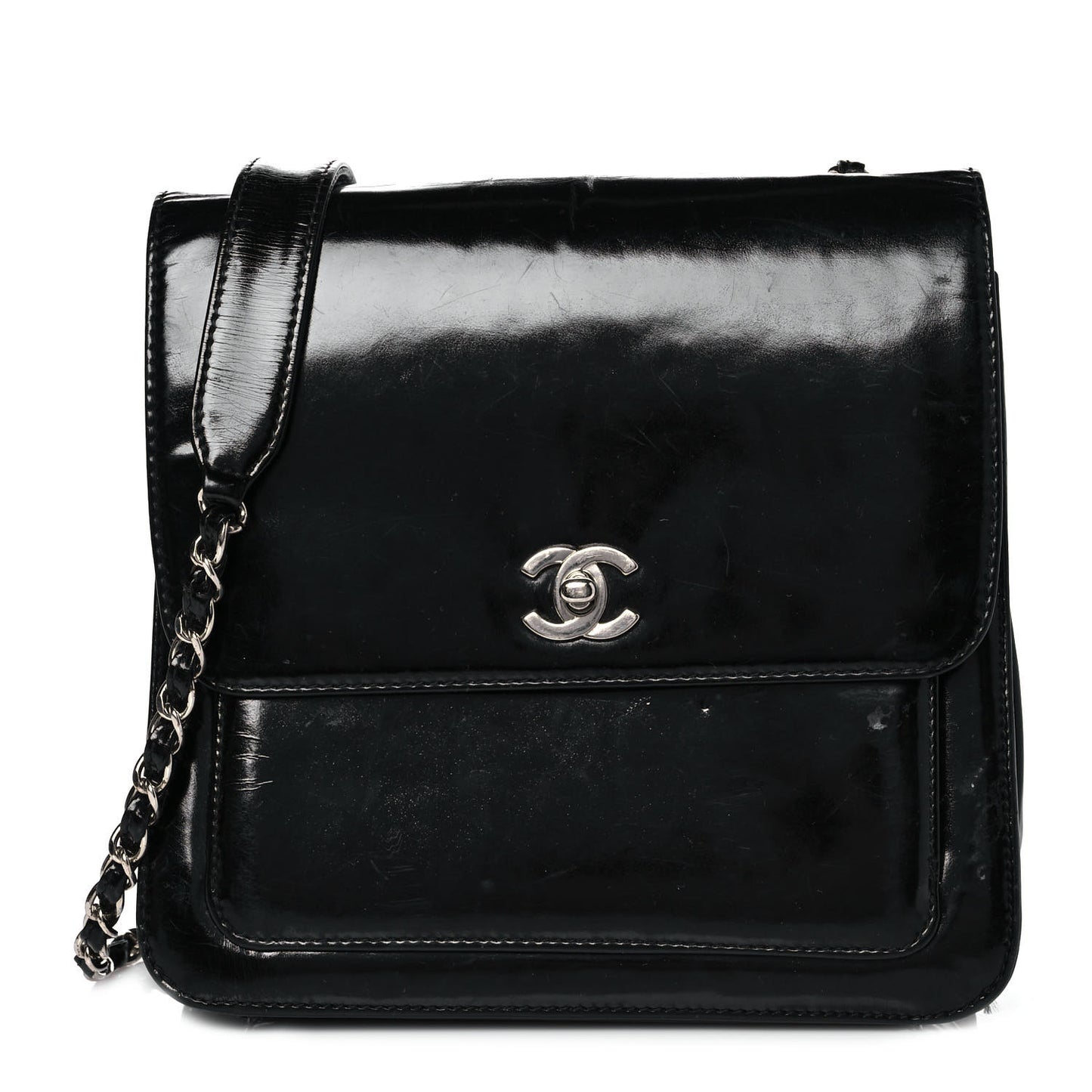 Glazed Calfskin Single Flap Black