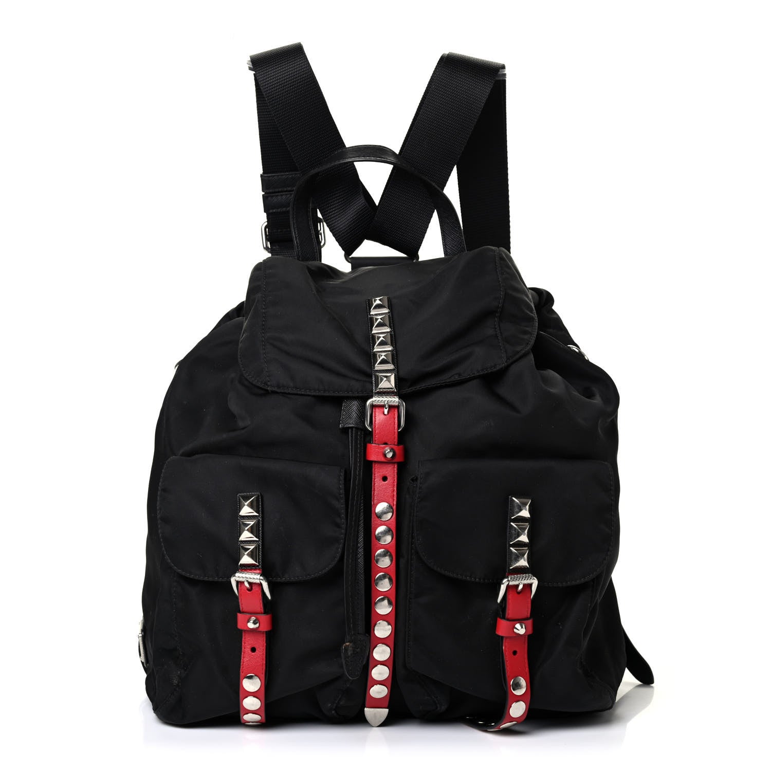 Prada Nylon New Vela Studded Backpack Black Fuoco 1 of 4
