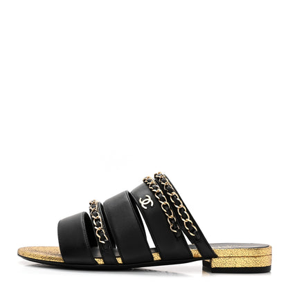 Chanel Lambskin Chain Mule Sandals 36.5 Black 1 of 8