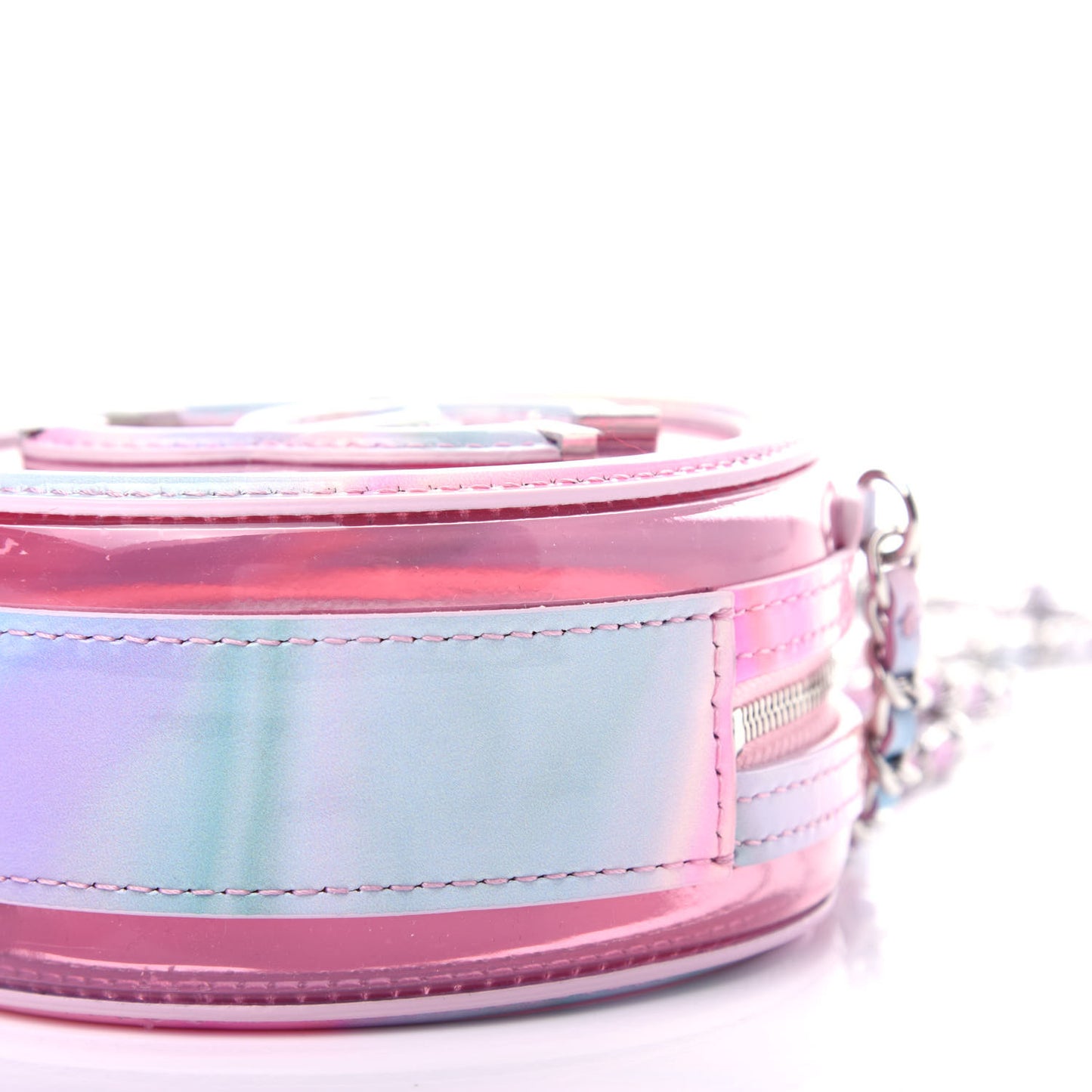 PVC Lambskin Filigree Round Clutch With Chain Pink