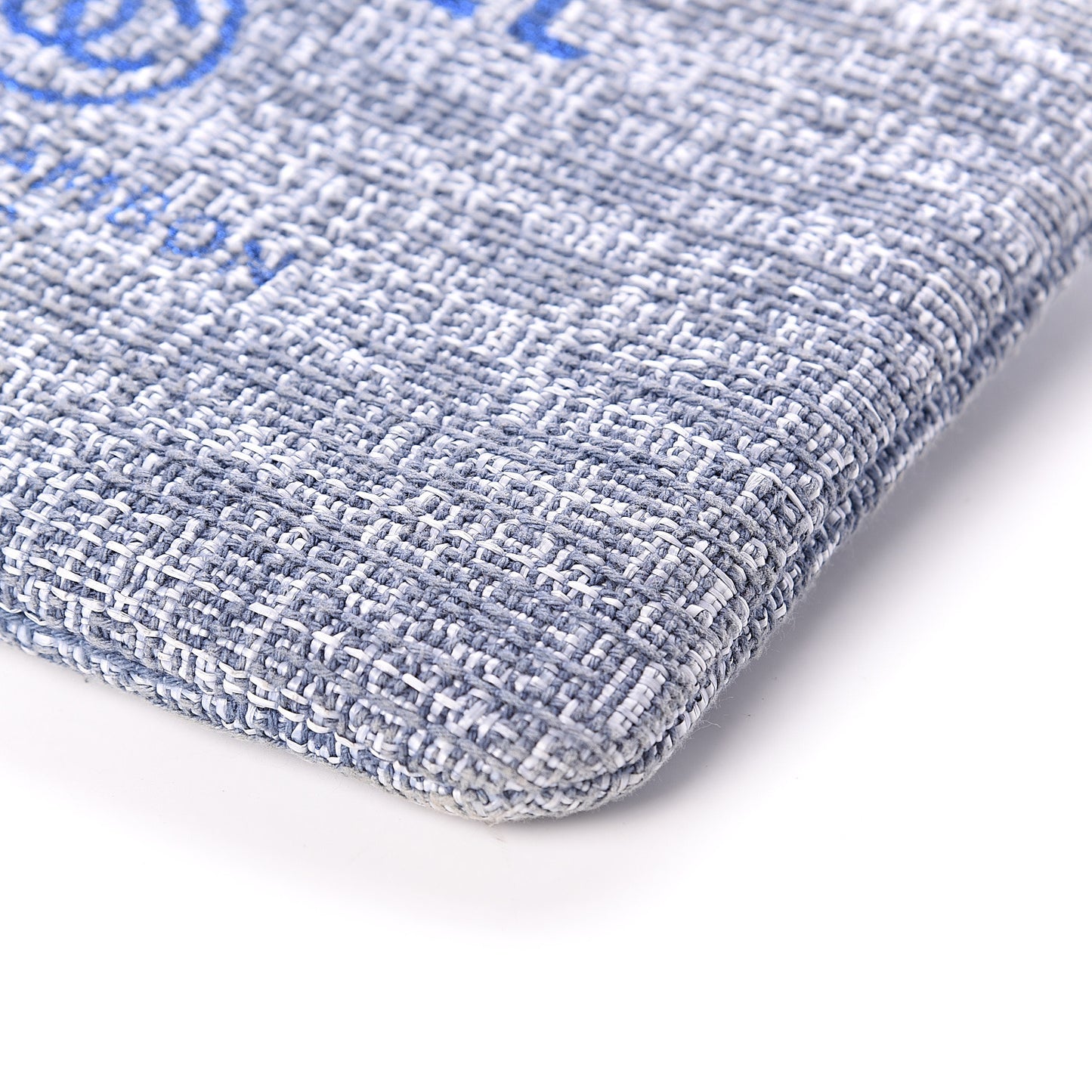Woven Straw Raffia Medium Deauville Pouch Blue