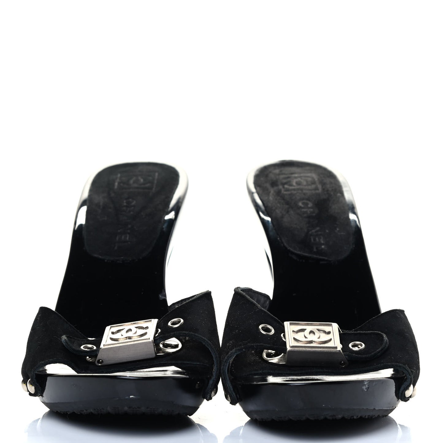 Suede CC Buckle Clogs 36 Black