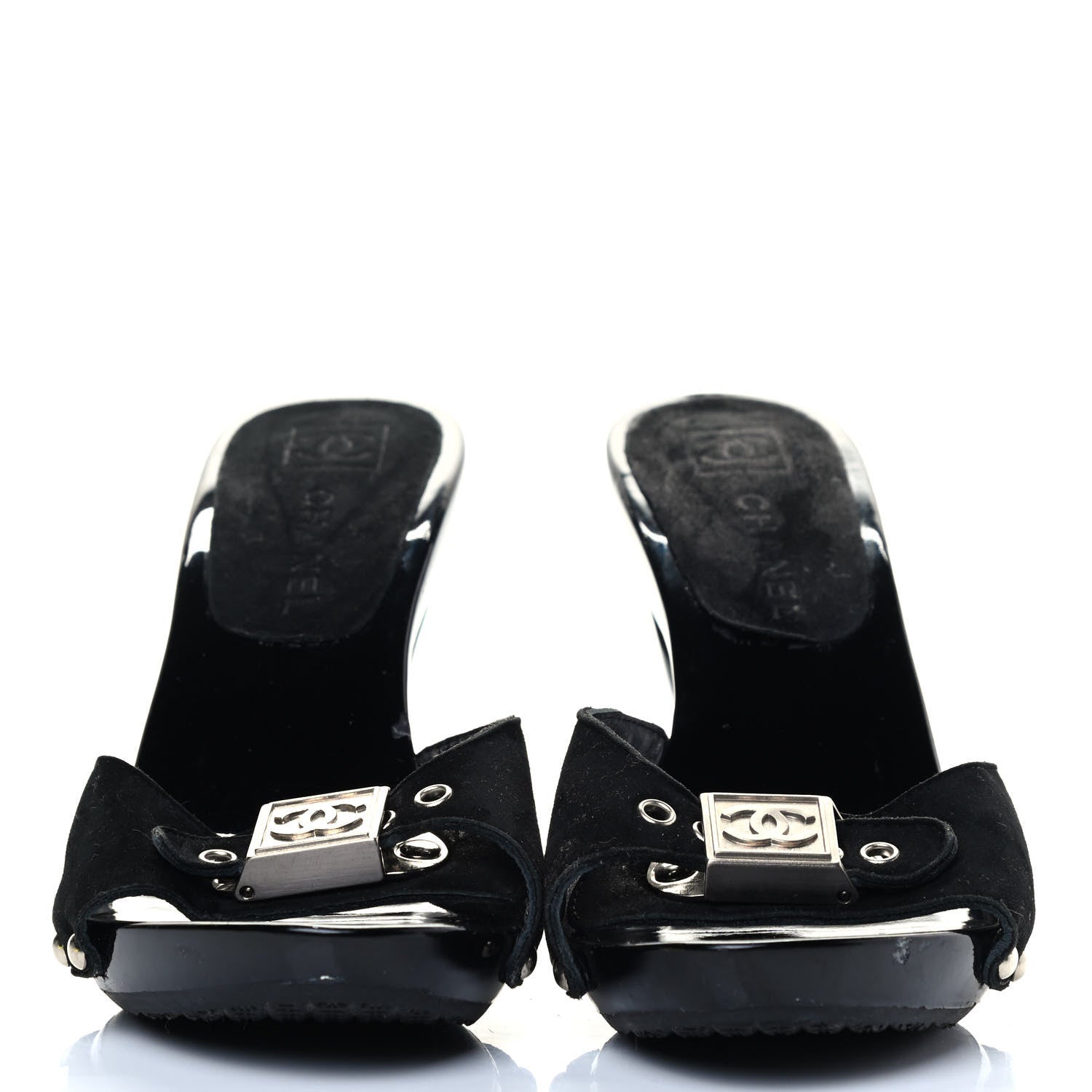 Chanel Suede CC Buckle Clogs 36 Black 2 of 6